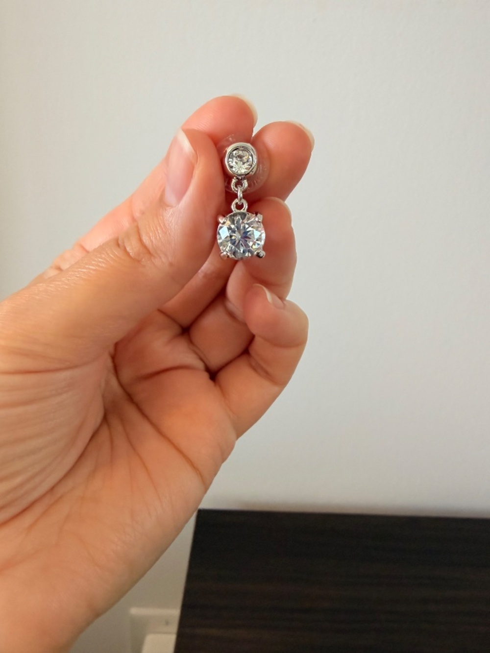 warovski Two-Stone Round Drop Earrings Silver Tone - Picture 4 of 5